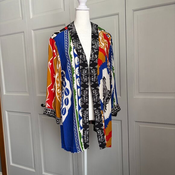 John Mark Size L Bohemian Abstract Print Open Front Cardigan Bold and Vibrant - Picture 1 of 10